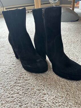 Dolce Vita Cinny Black Suede Platform Mid-Calf Heel Boots
